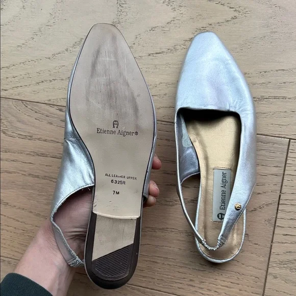 Etienne Aigner Silver Slingback Mules 7 - Picture 4 of 6
